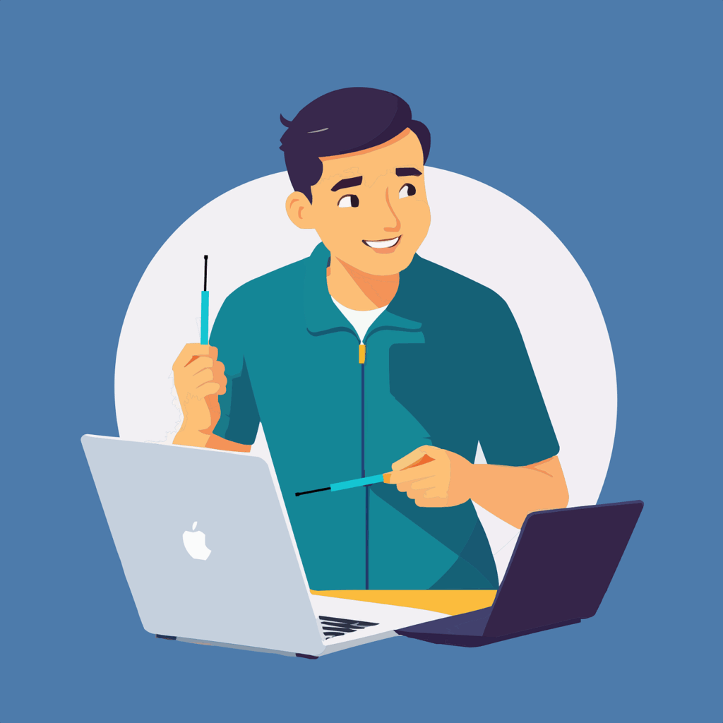 przerwynik obrazkowy przedstawiający mężczyzne przy komputerze